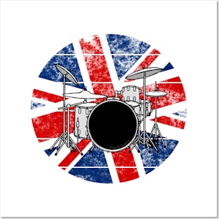 Drum Kit UK Flag Britain Drummer British Musician Posters and Art